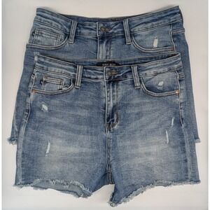 Judy‎ Blue Large Jean Shorts Lot of 2 Distressed Denim Stretch Cut-Off JB150040